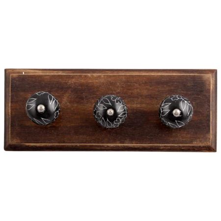 Black Leaf Floral Ceramic Wooden Hooks